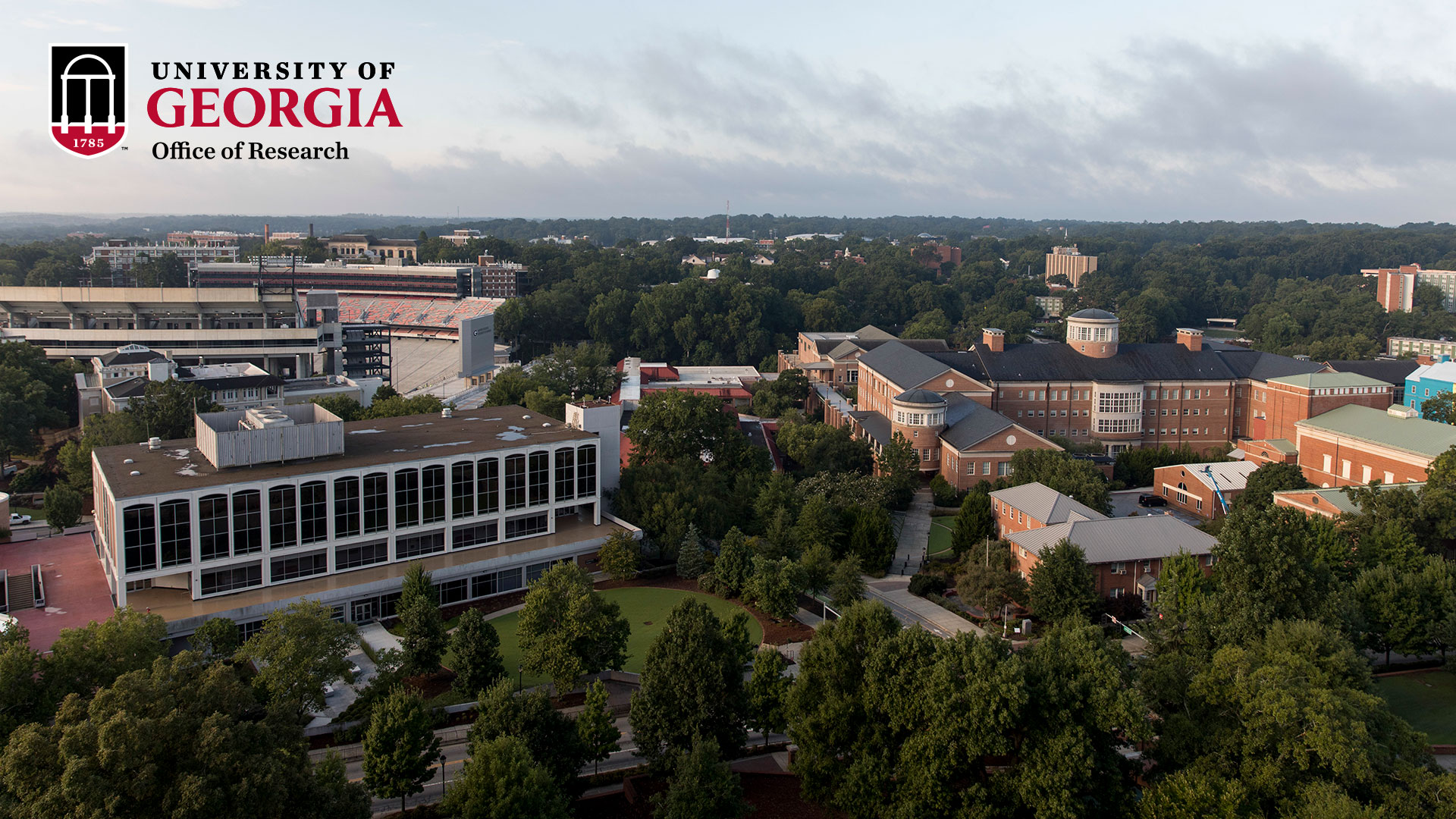 University of Georgia aerial campus photo with Office of Research logo