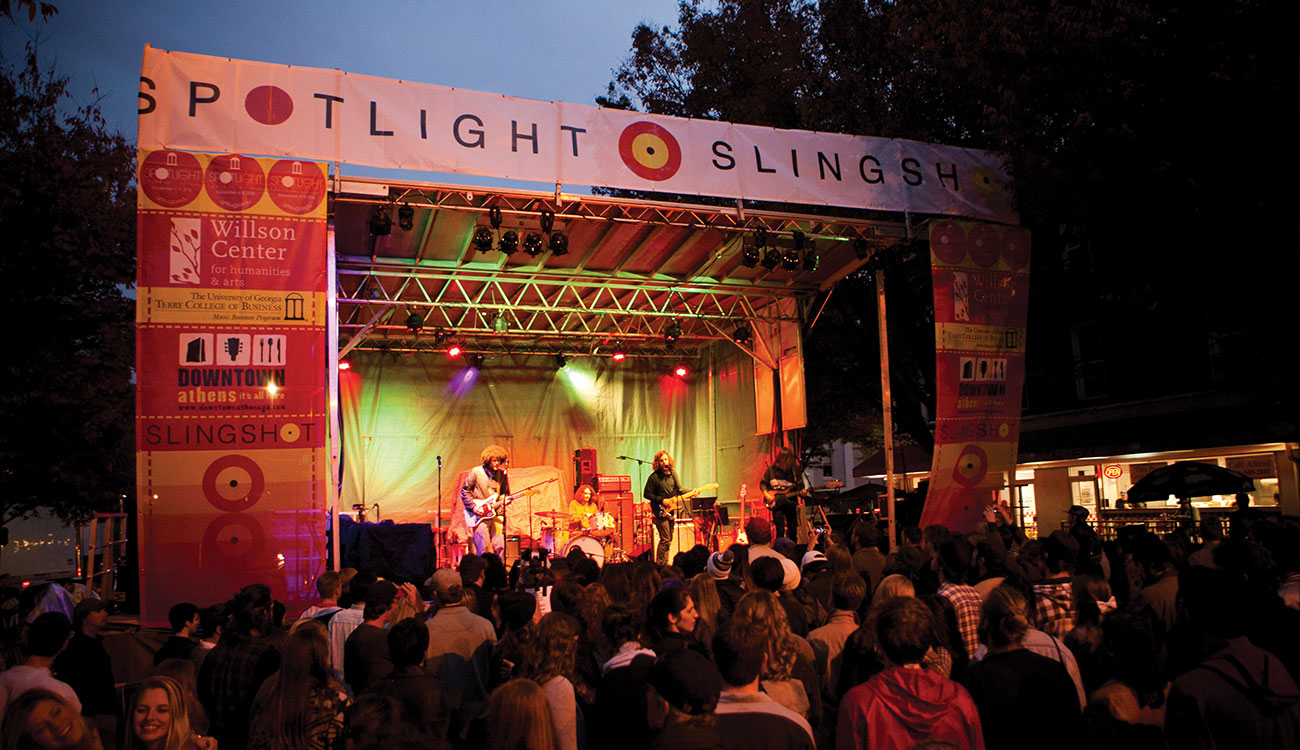 Performers take the stage at Spotlight • Slingshot, a free concert produced by the Willson Center and the UGA Terry College Music Business Program, featuring five musical acts with close ties to both Athens and the university.