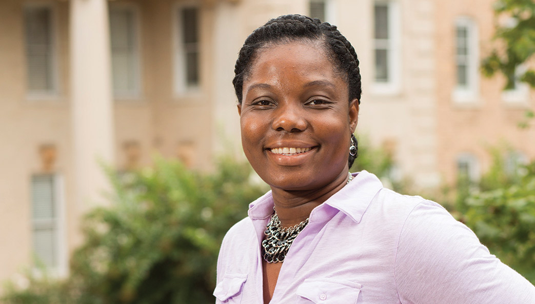University of Georgia researcher Amara Ezeamama poses for an outdoor photograph on campus