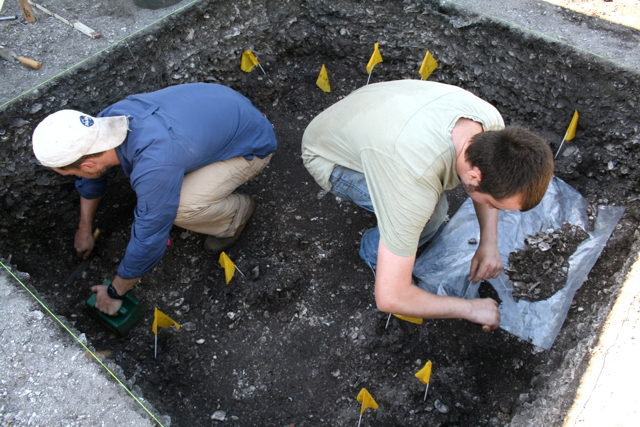 researchers at anthropological dig