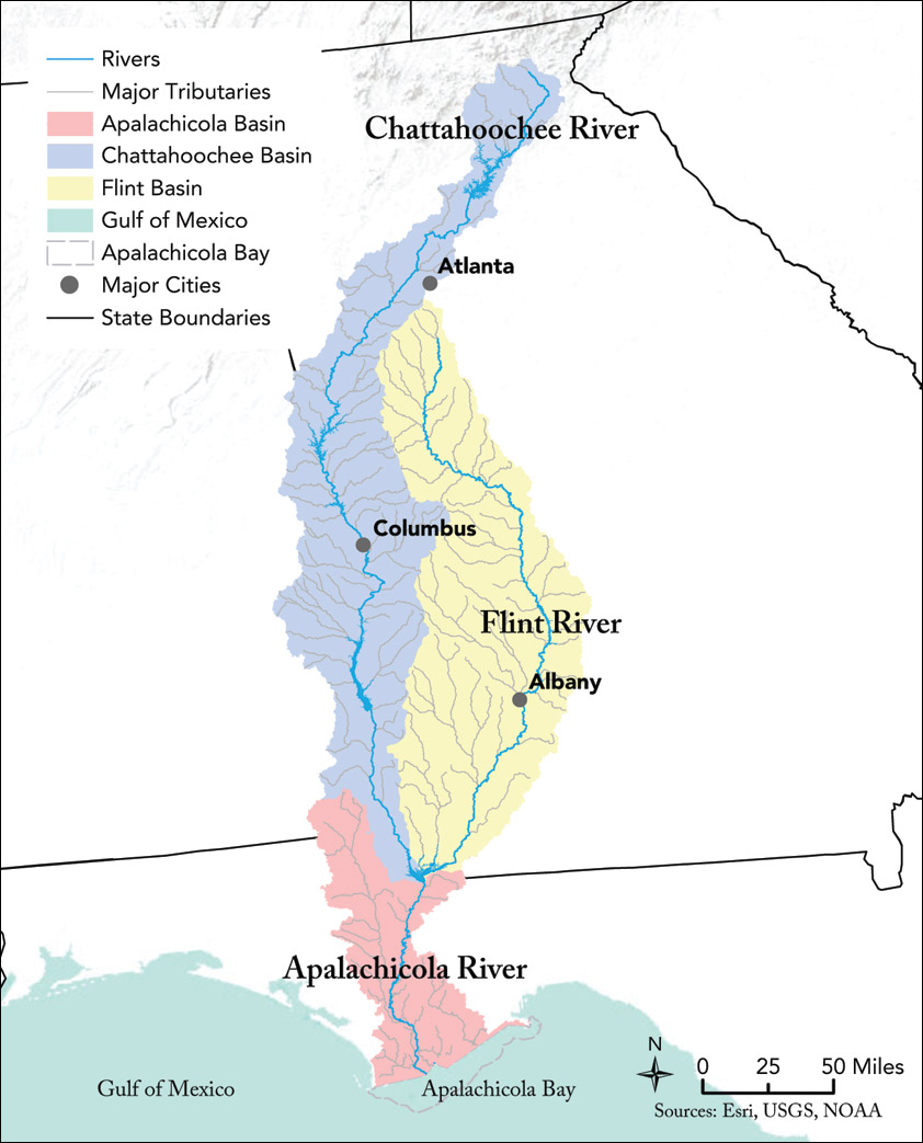 map of Apalachicola-Chattahoochee-Flint River Basins