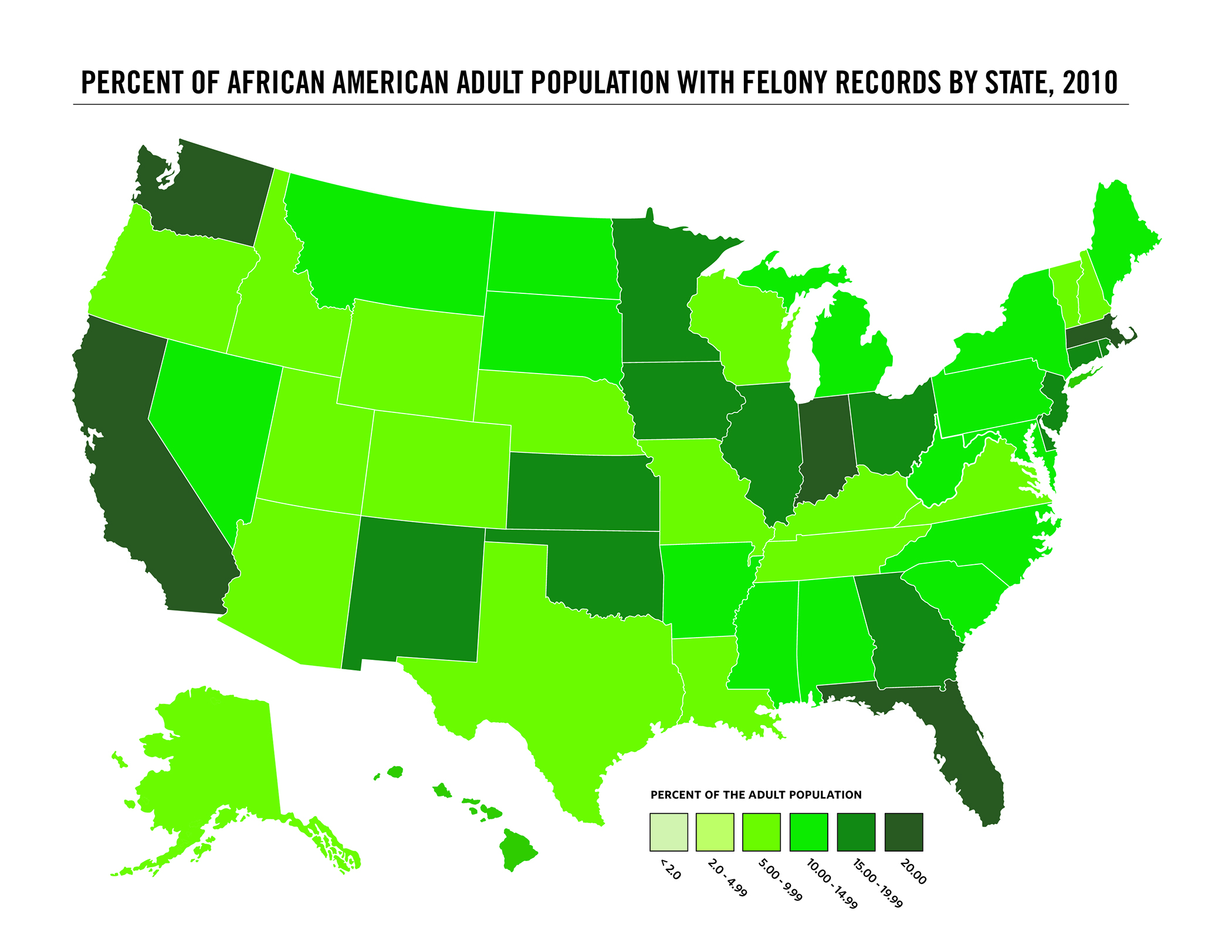 map of African-American population with felony records by state