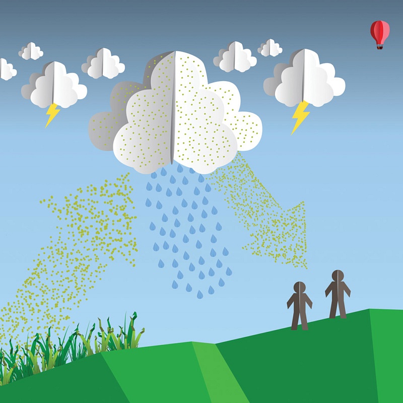 illustration of pollen intensified by thunderstorm