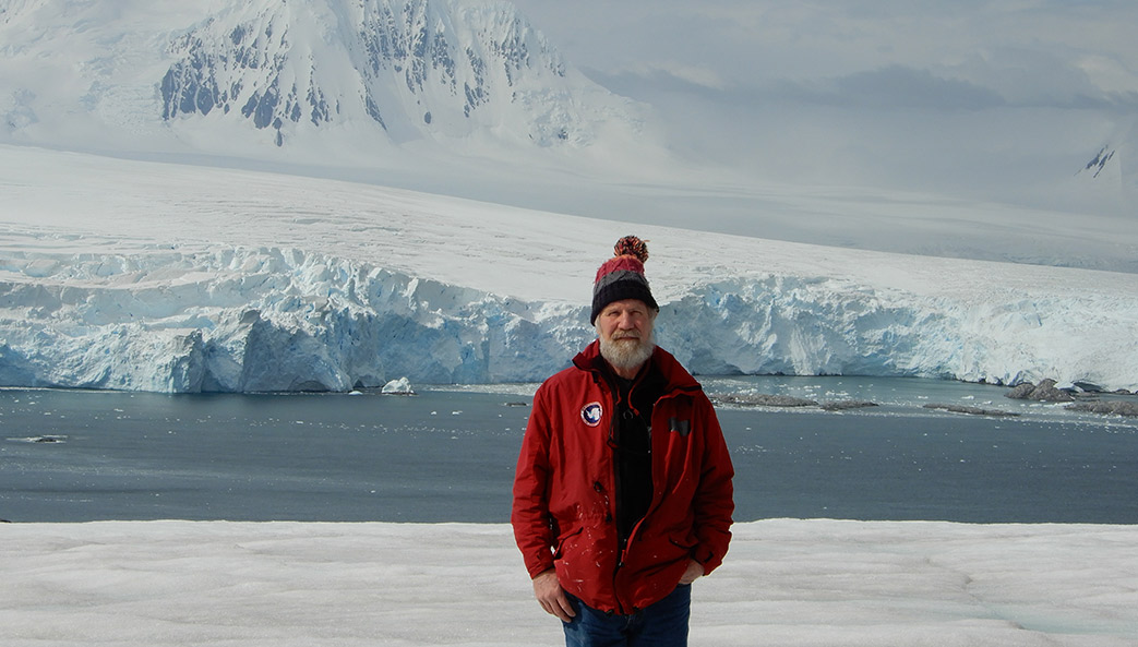 James Hollibaugh on glacier in Antarctica