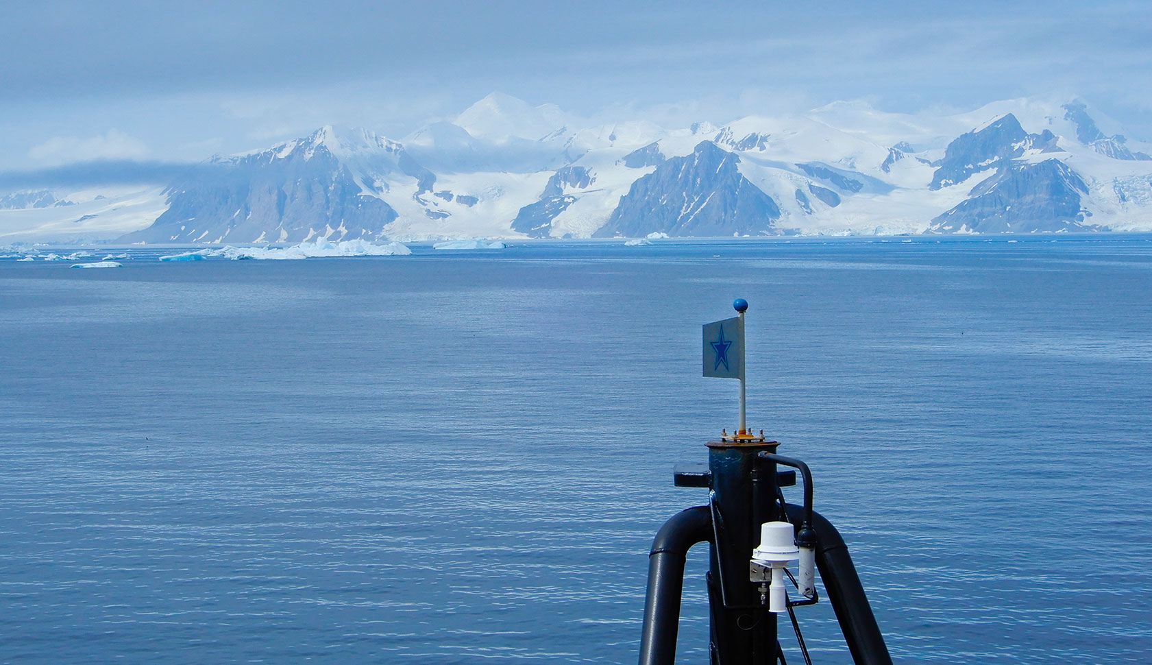view from ship off shore of Antarctica