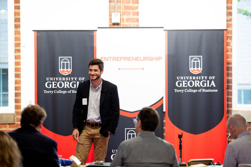 Terry College student Spencer Sutlive pitches his company Rugged Road Outdoors during this year’s Next Top Entrepreneur pitch competition.