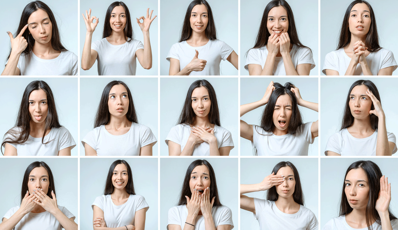 woman making different nonverbal signals