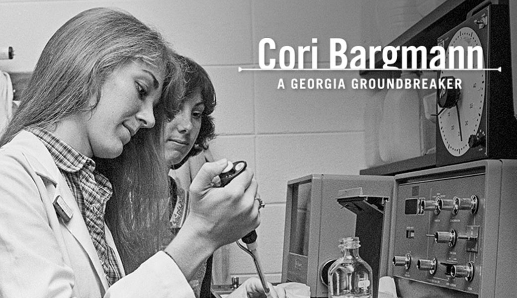 Cori Bargmann runs an experiment in a UGA lab as an undergraduate circa 1980.