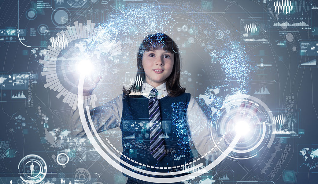 photo image of a girl working with AI