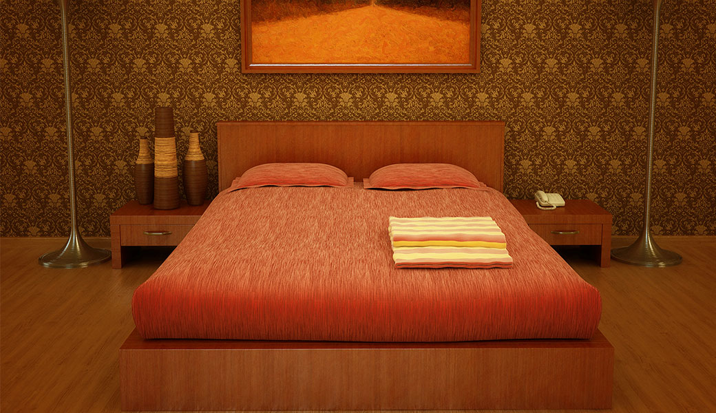 photo of mid-century decorated hotel room