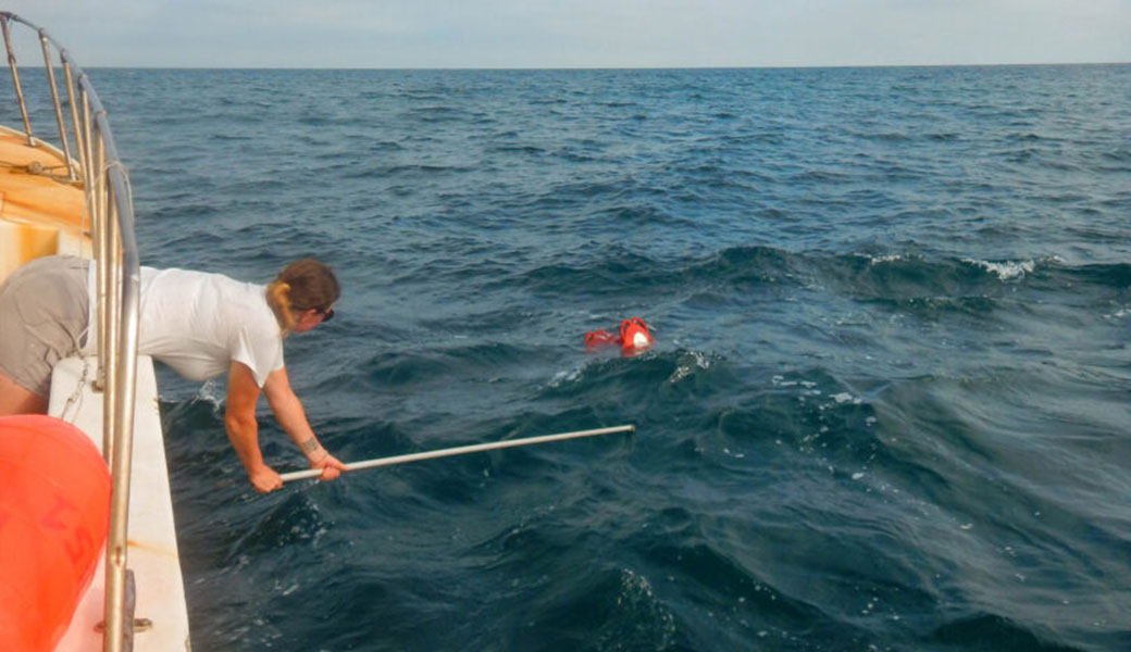 Kim Sawicki tests new gear systems with black sea bass pots off the coast of Georgia.