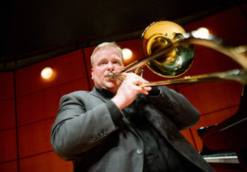 University of Georgia professor Josh Bynum playing trombone