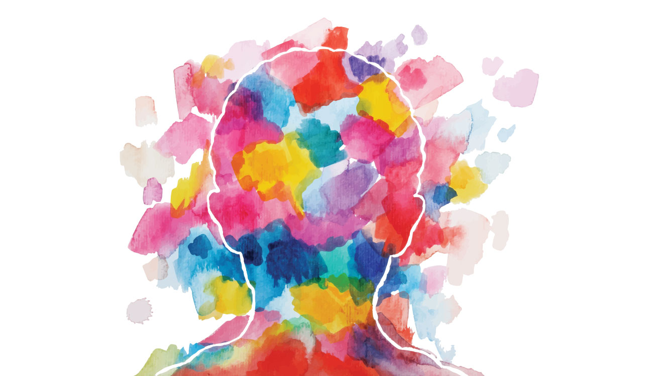 colorful watercolor illustration of silhouette of head