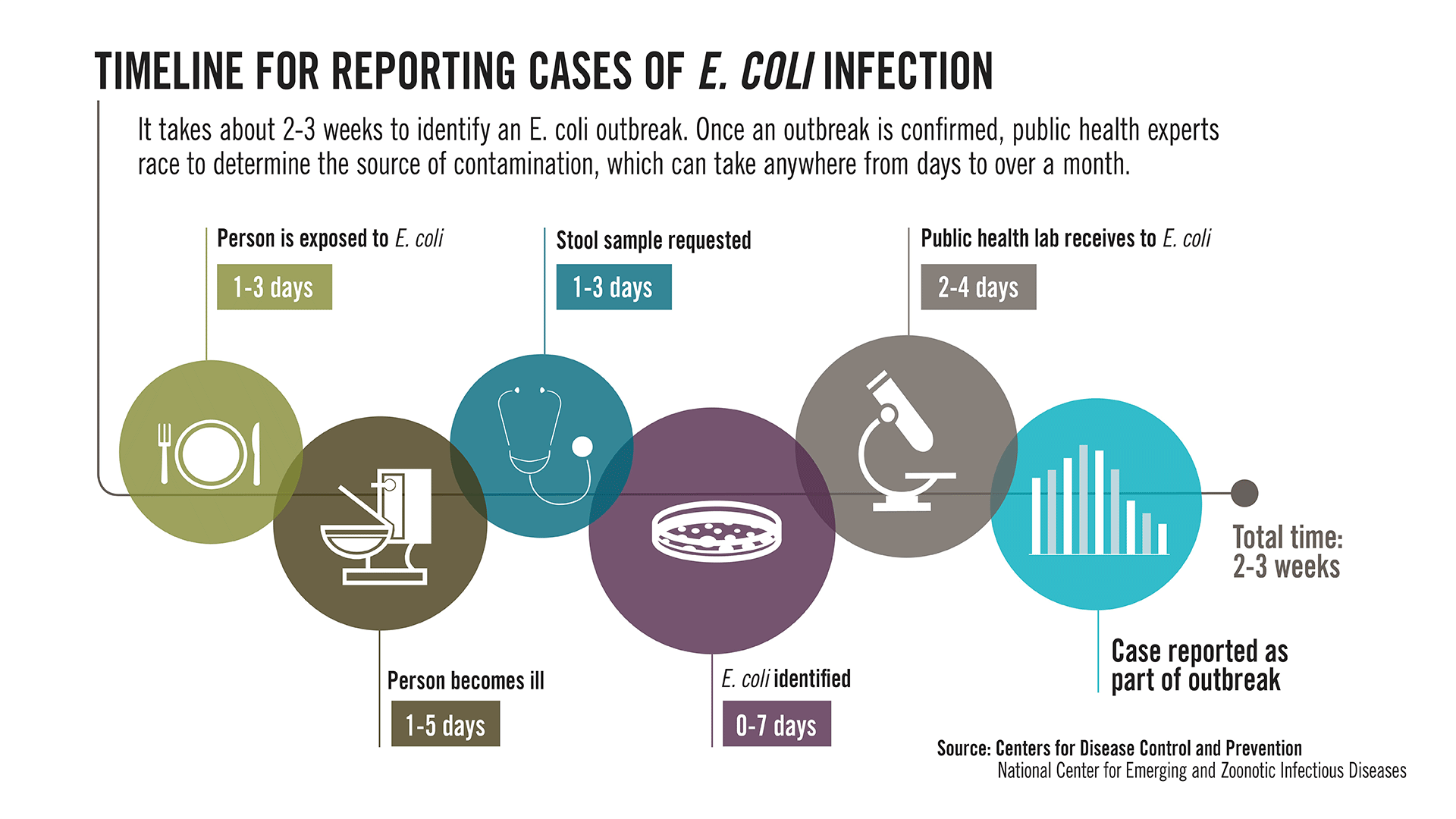 Timeline for reporting cases of E. coli infection