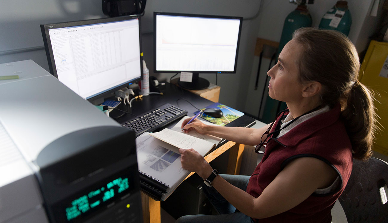 University of Georgia researcher Mandy Joye working at computer