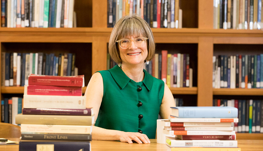 University of Georgia researcher Elizabeth Wright in library