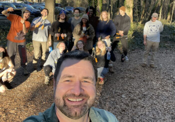 selfie of volunteer group in woods