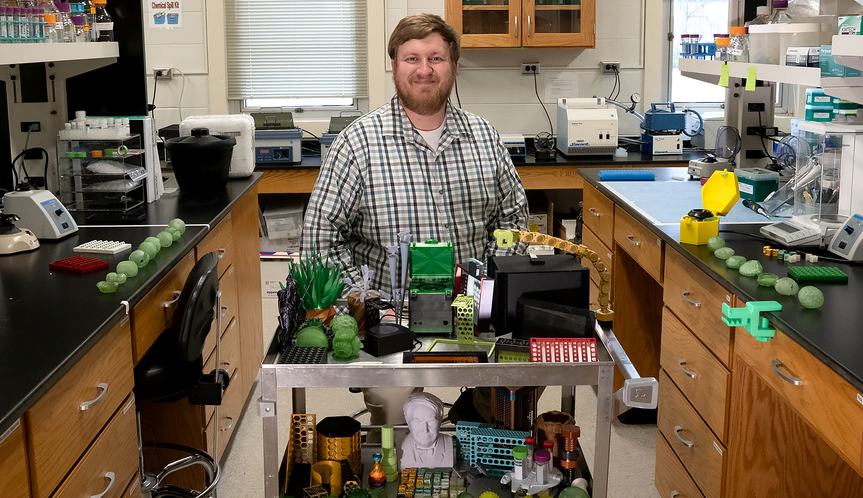Mason McNair, a master’s student in plant biology, turned an interest in 3D printers into a serious asset for his research laboratory