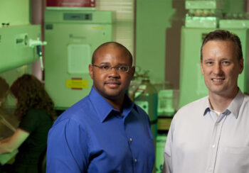 Steven Stice and Franklin West standing together in a laboratory