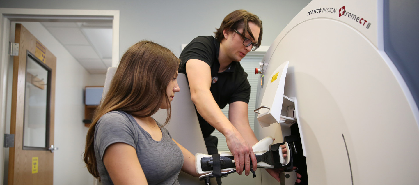 Using a medical device to study bone density in an arm