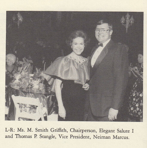 Elegant Salute I (November 1987): Mrs. M. Smith Griffith, Chairperson, Elegant Salute I and Thomas P Stangle, Vice President, Neiman Marcus
