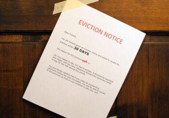 Image of an eviction notice pasted to a front door.