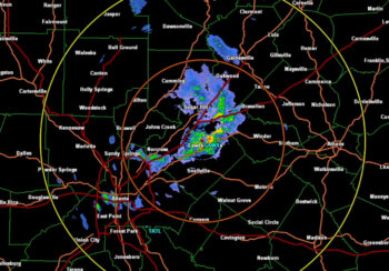 Radar returns from the X-band weather radar shows storms over Northeast Georgia.