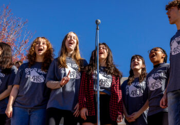 UGA Theatre cast members perform selections from the musical production “9 to 5” at Tate Plaza during the Spotlight on the Arts Student Spotlight.