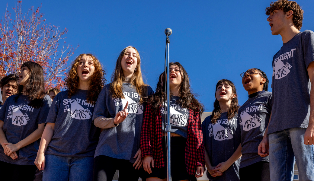 UGA Theatre cast members perform selections from the musical production “9 to 5” at Tate Plaza during the Spotlight on the Arts Student Spotlight.