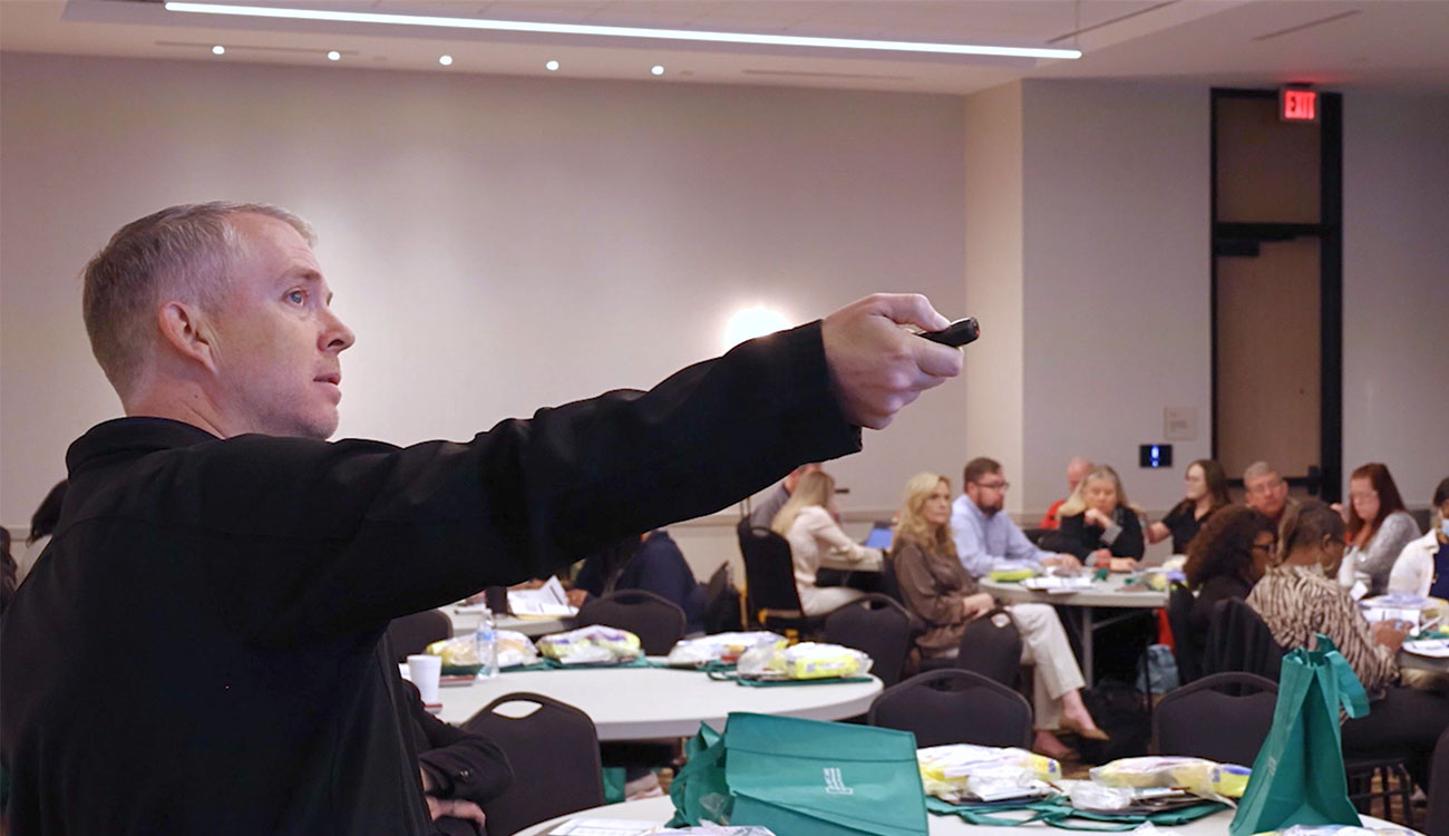 Institute for Disaster Management Director Curt Harris presents in an educational program regarding long-term care facilities and emergency preparedness.