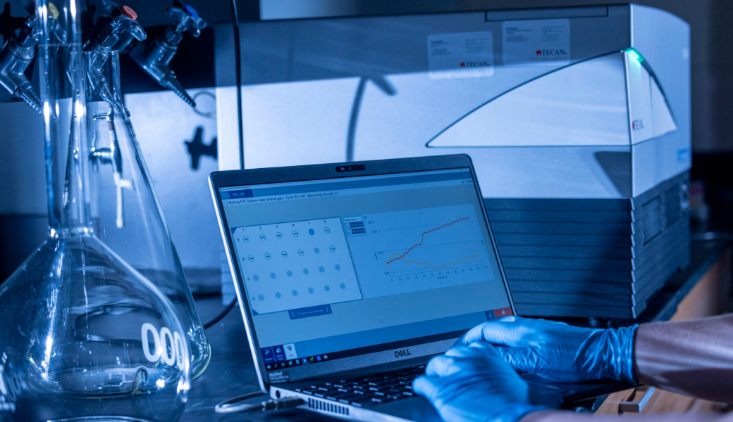 Detail of a laptop showing a data graph at the SMART Translational Medicine Lab at Riverbend Research Lab South.