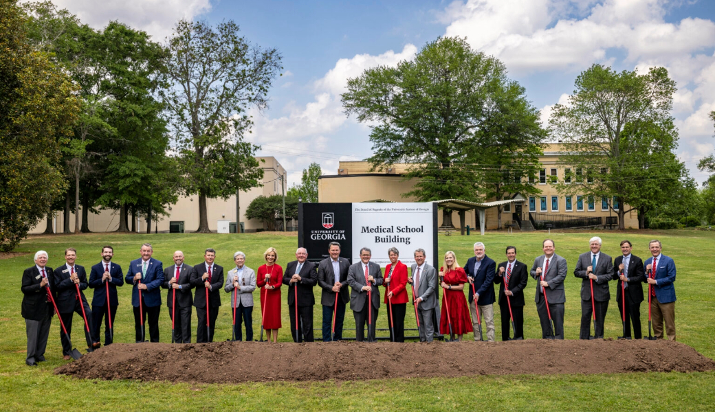 UGA officials and state dignitaries mark the groundbreaking of the new medical education and research building for the School of Medicine on the Health Sciences Campus in Athens.