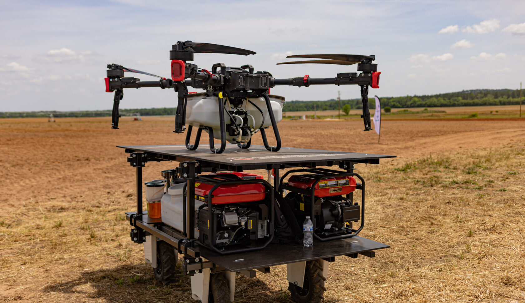 This is the automated Drone Dock system developed in CAES Assistant Professor Luan Oliveira’s Precision Horticulture Lab. The dock is designed to be an autonomous service platform for a spray drone. It was the grand winner at the 2025 Farm Robotics Challenge, where it competed against technologies from 37 other universities across the globe.
