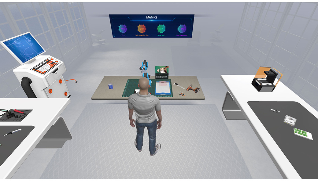The VR Co-Lab program places users in a digital environment similar to what they may see in the workplace, where they can learn to work with robots.