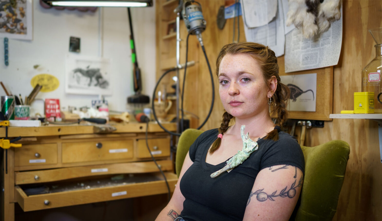Larissa McPherson is a Lamar Dodd School of Art master’s student specializing in jewelry and metalworks. Her unique process of incorporating organic materials into her jewelry, specifically bones, allow her to explore how pollution and plastics permeate animals and humans alike.