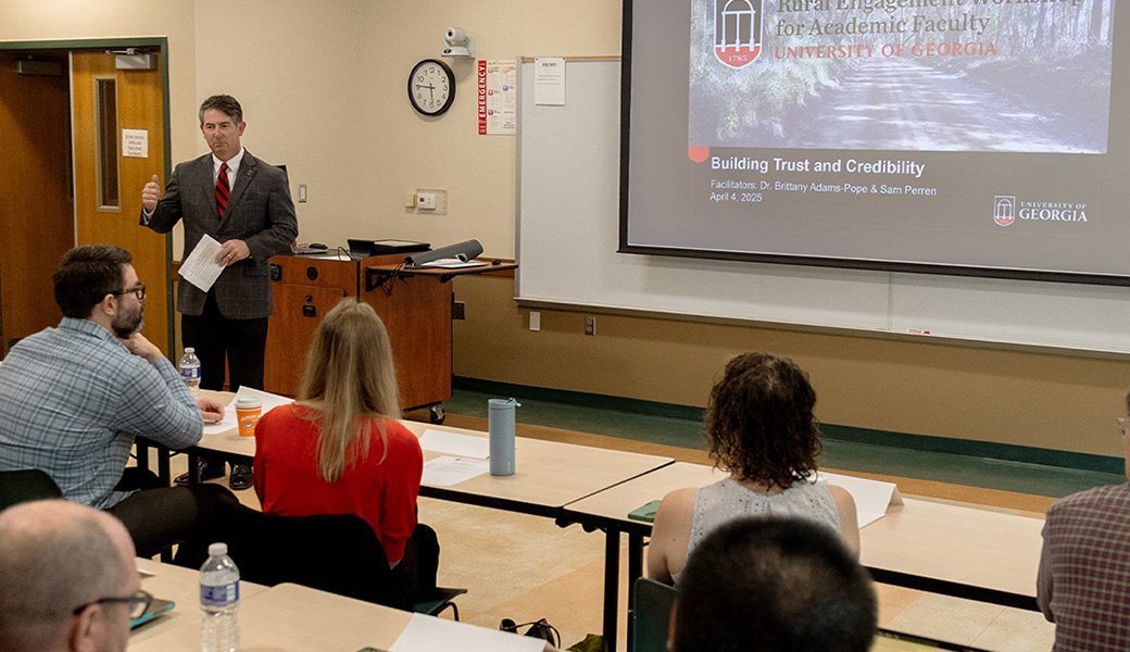 Matt Bishop, interim vice president for Public Service and Outreach, speaks to the 2025 Rural Engagement Workshop participants. (Photos by Roy Parry)
