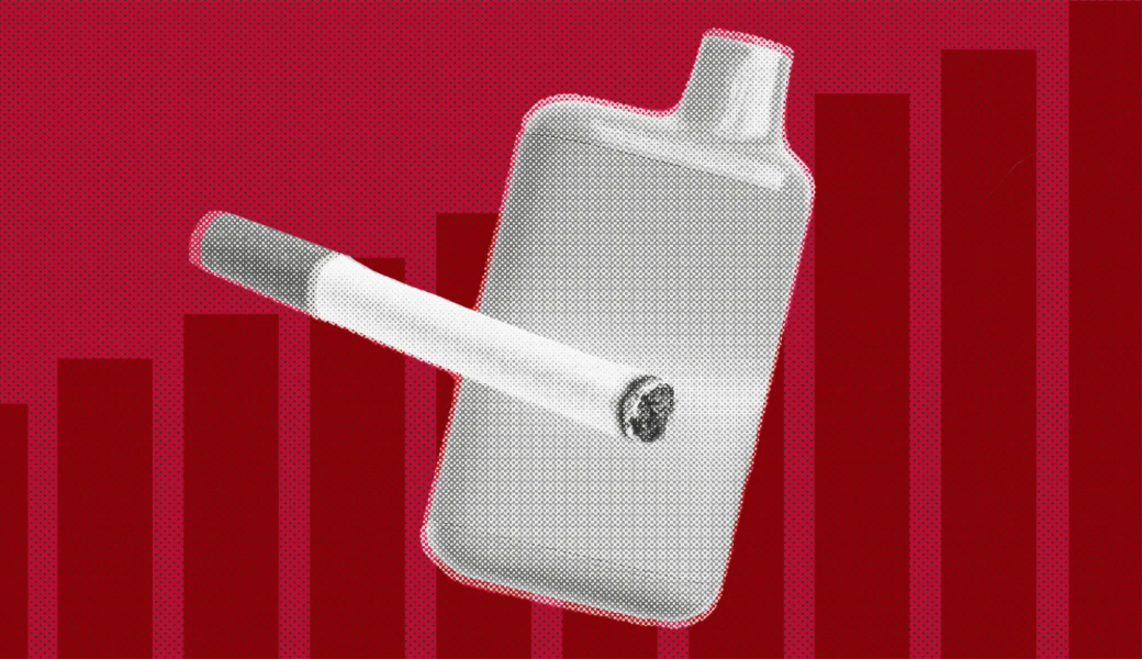 Graphical image of a cigarette and an e-cigarette