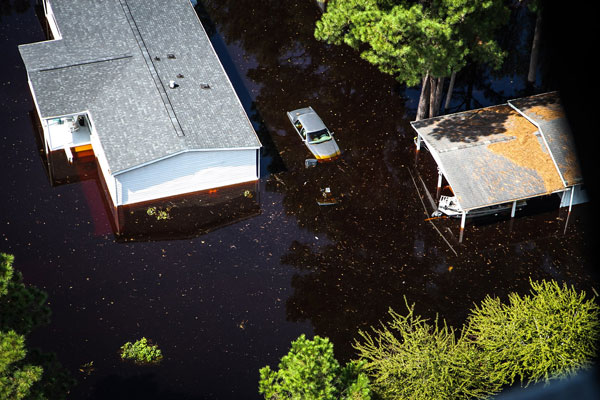 aerial of flooded houses