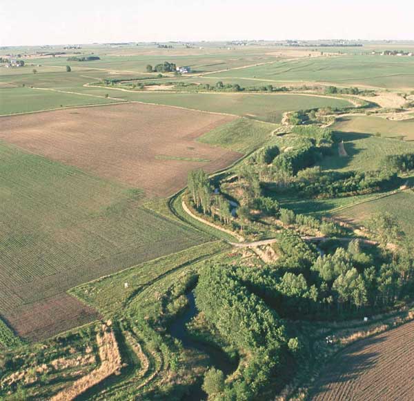 aerial photo of stream and fields