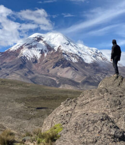 Assistant Professor Mattia Pistone looks at Chimborazo, a volcano in Ecuador’s Andes Mountains. From drilling boreholes into Earth’s unexplored depths to analyzing ancient volcanic ashes and predicting the magnitude of future eruptions, Pistone and his team have made it their mission to understand the magmatic and volcanic systems that shape our planet.